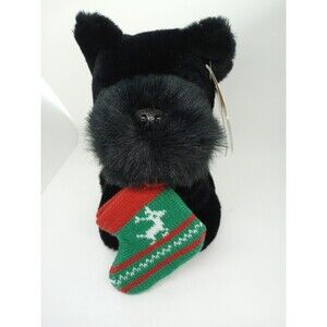 Chosun Plush Stuffed Animal Toy Black Scotty Dog Vtg 9" w/Xmas stocking, tag EUC